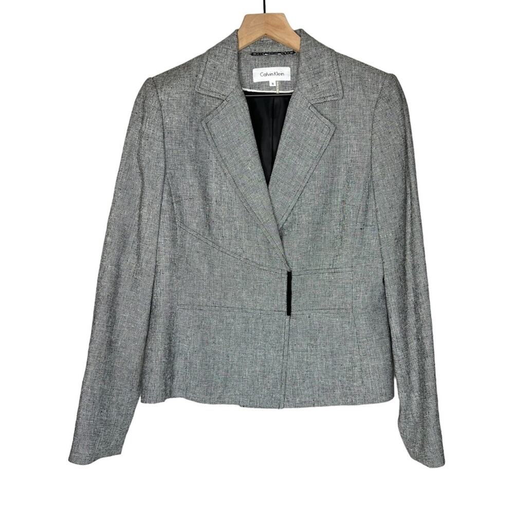 Calvin Klein linen black white gray suit jacket blazer size 8 Womens